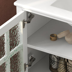 36" Bathroom Vanity with Ceramic Sink, Bathroom Vanity with Adjustable Shelf and Open Shelf, with Solid Wood Legs, Waterproof Painted Finish, Silver Metal Knobs and Soft Close Hinges Design, White