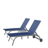 Chaise Lounge Outdoor Set of 3, Lounge Chairs for Outside with Wheels, Outdoor Lounge Chairs with 5 Adjustable Position, Pool Lounge Chairs for Patio, Beach(Blue, 2 Lounge Chairs+1 Table)