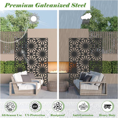 Metal Privacy Screens and Panels with Free Standing, Freestanding Outdoor Indoor Privacy Screen, Decorative Privacy Screen for Balcony Patio Garden, Sun Flower Shape