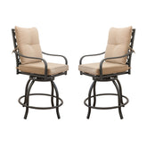 Outdoor Living Swivels Bar Stools, Outdoor Bistro Set for Garden Balcony Backyard Deck, High Bar Chairs with Seat & Back Cushion,Khaki(2 Chairs)