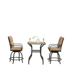 Outdoor Living 3 Piece Patio Bar Set with Swivels Bar Stools and Top Table, Outdoor Bistro Set for Garden Balcony Backyard Deck, High Bar Chairs with Seat Cushion and backrest Cushion,Khaki