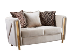 Thick Velvet Fabric Upholstered Loveseat Made With Wood in Beige