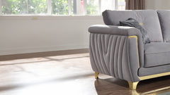 Leena Contemporary Style Upholstery Loveseat Made with Wood in Gold accent & Gray