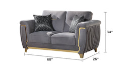 Leena Contemporary Style Upholstery Loveseat Made with Wood in Gold accent & Gray