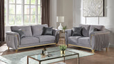 Leena Contemporary Style Upholstery 2PC Livingroom Set Made with Wood in Gold accent & Gray