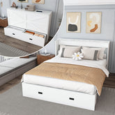 57 inches Murphy bed, with storage drawers and charging cabinet, with foldable panels, with swivel wheels, noise-free, suitable for guest rooms, living rooms and offices,white