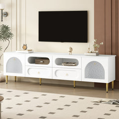 VIBE HAUS 78.8'' Retro TV Stand, Entertainment Center Media Console Cabinet with Six Metal Legs, 2 Cabinets, 4 Drawers and Anti-tip Device For Living room, Up to 85''