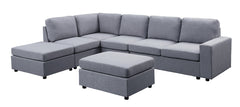 Cassia 120" Light Gray Linen 7 Seat Reversible Modular Sectional Sofa with Ottoman