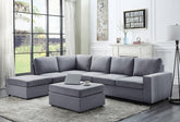 Cassia 120" Light Gray Linen 7 Seat Reversible Modular Sectional Sofa with Ottoman