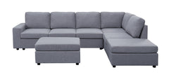 Cassia 120" Light Gray Linen 7 Seat Reversible Modular Sectional Sofa with Ottoman