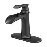 Sink Faucet With Deck Plate Waterfall ORB with Pop Up Drain and Supply Lines Bathroom faucets for Sink 1 Hole One Handle Faucets Vanity Bath Mixer Tap