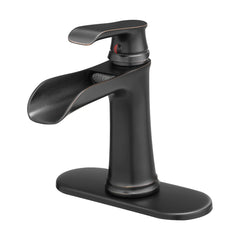 Sink Faucet With Deck Plate Waterfall ORB with Pop Up Drain and Supply Lines Bathroom faucets for Sink 1 Hole One Handle Faucets Vanity Bath Mixer Tap