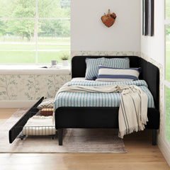 Twin Size Upholstered Platform Bed Frame with 2 Storage Drawers, Adjustable Velvet Sofa Bed, Black