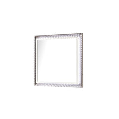 Fabio Contemporary Style Mirror Made with Diamond-Patterned Side Accents with LED Lighting and Wood in White Finish(INCLUDES ONLY MIRROR) same as B009P309319 (CA inventory)