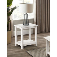 Castleton Distressed White Wood End Table with Shelf