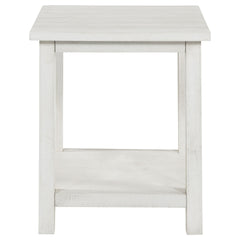 Castleton Distressed White Wood End Table with Shelf