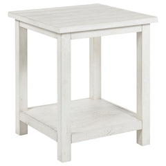 Castleton Distressed White Wood End Table with Shelf