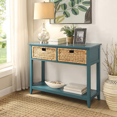Teal Console Table with Bottom Shelf