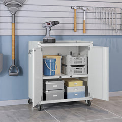 Rolling Garage Cabinet in White