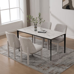 21.46" Wide Modern Minimalist Dining Chair Set Of 4, Chenille Upholstered, Rubberwood Legs, High Curved Backrest, Suitable For Dining Room, Kitchen, Living Room, Bedroom, Apartment,BEIGE