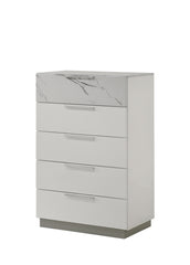 Mist Chest White – Two-Tone High-Gloss Marble & Lacquer Finish with Five Smooth-Glide Drawers, Velvet-Lined Top Drawer same as B009P309329 (CA inventory)