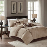 7 Piece Faux Suede Comforter Set Beige Full