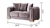 IMPREZA shimmering velvet upholstery, and metallic gold accents 3Pc Modern Living Room Set in Grey (NJ INVENTORY)