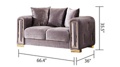 IMPREZA shimmering velvet upholstery, and metallic gold accents 3Pc Modern Living Room Set in Grey (NJ INVENTORY)