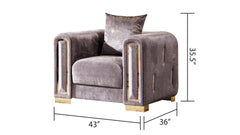 IMPREZA shimmering velvet upholstery, and metallic gold accents 3Pc Modern Living Room Set in Grey (NJ INVENTORY)