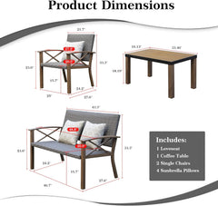 Aluminum Patio Furniture Set, 4-Piece Modern Conversation Set with Cotton Padding Backrests and Seats, Outdoor Sectional Metal Sofa Set with 5.5 Inch Cushion and Coffee Table for Balcony, Garden