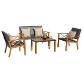 Aluminum Patio Furniture Set, 4-Piece Modern Conversation Set with Cotton Padding Backrests and Seats, Outdoor Sectional Metal Sofa Set with 5.5 Inch Cushion and Coffee Table for Balcony, Garden