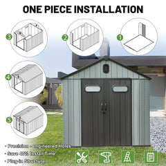 8X10FT Outdoor Resin Storage Shed, Waterproof Plastic Garden Shed with Lockable Door, Windows & Vents, Outside Tool Storage Shed for Patio Furniture, Lawn Mower, Bike
