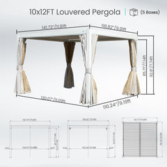 10x12 FT Outdoor Louvered Pergola with Adjustable Louvers-White