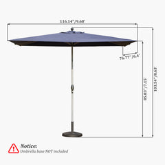 Rectangle Patio Umbrella with Crank Lift and Tilt Function, Navy Blue (Base not included)