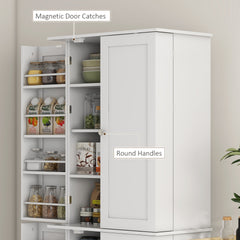 HOMCOM 65" Kitchen Pantry Cabinet, Modern Storage Cabinet with Doors and Shelves, Freestanding Cupboard for Dining Room, White