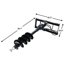 skid steer post hole auger drive attachment, 18" diameter auger, 46" drilling depth, standard flow