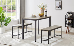 Dining Table Set, Bar Table with 2 Dining Benches, Kitchen Table Counter with Chairs, Industrial for Kitchen Breakfast Table, Living Room, Party Room, Grey and Black,43.3″L x 23.6″W x 29.9″H