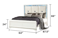 Laguna Modern Style 4 Pc Queen Upholstered Bedroom Set Made with Wood and Crystal Accents in White(CA INVENTORY)