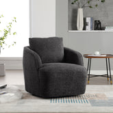 30.3"W Boucle Upholstered Swivel Accent Barrel Chair and Comfy Round Accent Single Sofa Chair, 360 Degree Club Bucket Chair, Lounge Armchair for Living Room Bedroom Nursery. Charcoal