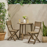 Outdoor 3pc Half-Round Folding Acacia Wood Bistro Set: Weather-Resistant, Space-Saving,Grey