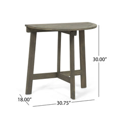 Outdoor 3pc Half-Round Folding Acacia Wood Bistro Set: Weather-Resistant, Space-Saving,Grey