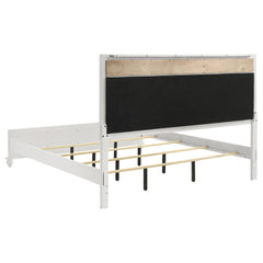 Talia White and Grey Upholstered Eastern King Panel Bed