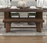 Walnut Finish Modern Dining Set 6pc Table with Self-Storing Extension Leaf Bench 4x Chairs Upholstered Wooden Furniture