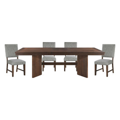 Walnut Finish Modern Dining Set 5pc Table with Self-Storing Extension Leaf and 4 Chairs Upholstered Wooden Furniture