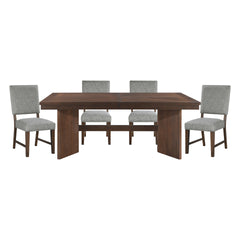 Walnut Finish Modern Dining Set 5pc Table with Self-Storing Extension Leaf and 4 Chairs Upholstered Wooden Furniture