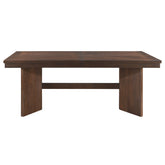 Walnut Finish Wood Dining Table with Self-Storing Extension Leaf 1pc Trestle Base V-Angled Design Modern Dining Furniture