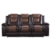 Modern Luxury Sofa Dual Reclining with Center Drop-Down Cup Holders 1pc Formal Living Room Furniture Premium Faux Leather Upholstery Comfortable Two-Tone Brown Finish