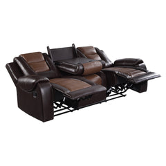 Modern Luxury Sofa Dual Reclining with Center Drop-Down Cup Holders 1pc Formal Living Room Furniture Premium Faux Leather Upholstery Comfortable Two-Tone Brown Finish