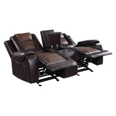 Modern Luxury Loveseat Dual Glider Reclining with Center Console 1pc Formal Living Room Furniture Premium Faux Leather Upholstery Comfortable Two-Tone Brown Finish