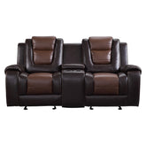 Modern Luxury Loveseat Dual Glider Reclining with Center Console 1pc Formal Living Room Furniture Premium Faux Leather Upholstery Comfortable Two-Tone Brown Finish